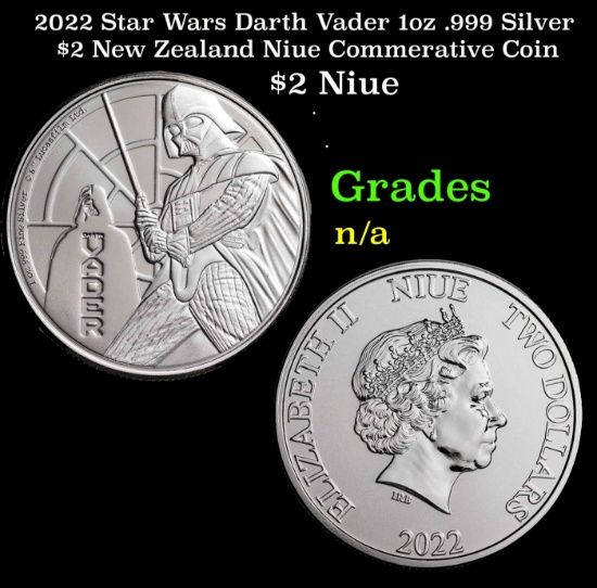 2022 Star Wars Darth Vader 1oz .999 Silver $2 New Zealand Niue Commerative Coin Grades Ungraded