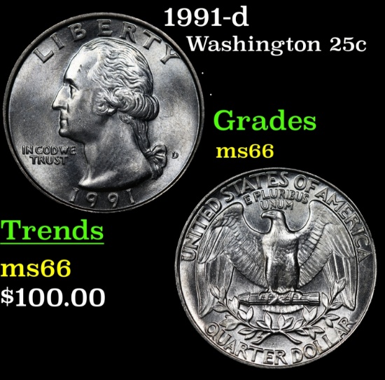 1991-d Washington Quarter 25c Grades GEM+ Unc