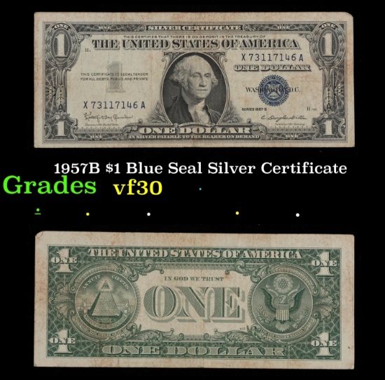 1957B $1 Blue Seal Silver Certificate Grades vf++