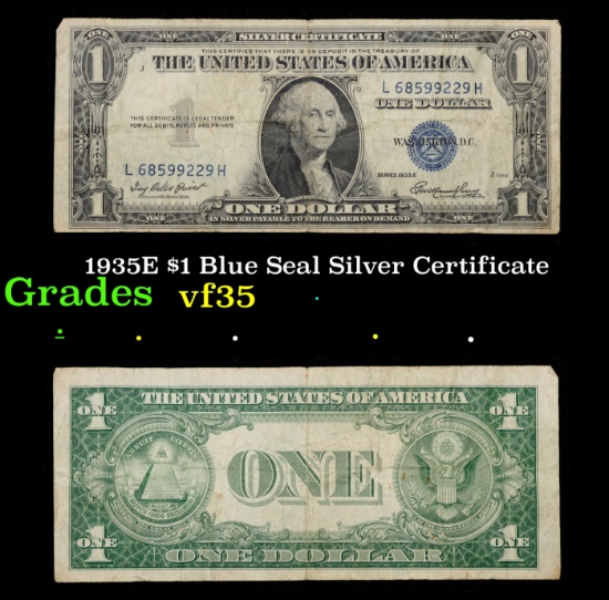 1935E $1 Blue Seal Silver Certificate Grades vf++