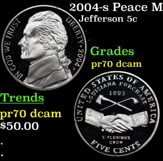 2004-s Peace Medal Proof Jefferson Nickel Westward Journey 5c pr70 dcam SEGS