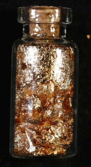 Scarce 5ml Glass Vial With Cork of 100% Pure Gold Leaf. Wow! Cool!