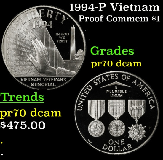 1994-P Vietnam Proof Modern Commem Dollar $1 pr70 dcam SEGS