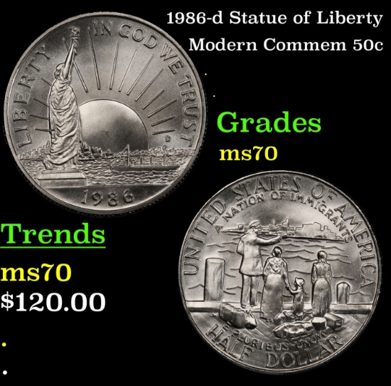 1986-d Statue of Liberty Modern Commem Half Dollar 50c ms70 SEGS