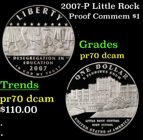 2007-P Little Rock Proof Modern Commem Dollar $1 pr70 dcam SEGS