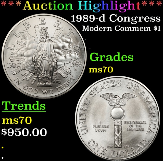*Highlight* 1989-d Congress Modern Commem Dollar $1 ms70 SEGS (fc)