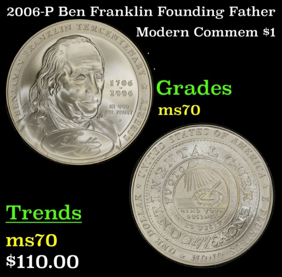 2006-P Ben Franklin Founding Father Modern Commem Dollar $1 ms70 SEGS