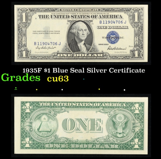 1935F $1 Blue Seal Silver Certificate Grades Select CU