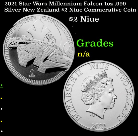 2021 Star Wars Millennium Falcon 1oz .999 Silver New Zealand $2 Niue Commerative Coin Grades Ungrade