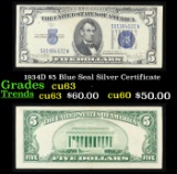 1934D $5 Blue Seal Silver Certificate Grades Select CU