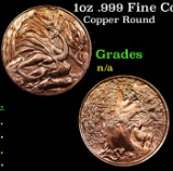 1oz .999 Fine Copper Bullion Round - Nordic Creatures Nidhoggr Dragon Style Grades Ungraded