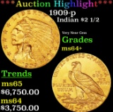 *Highlight* 1909-p Gold Indian Quarter Eagle $2 1/2 ms64+ SEGS (fc)