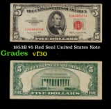 1953B $5 Red Seal United States Note Grades vf++