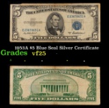 1953A $5 Blue Seal Silver Certificate Grades vf+