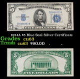 1934A $5 Blue Seal Silver Certificate Grades Select CU
