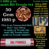 BU Shotgun Lincoln 1c roll, 1981-p 50 pcs Bank Wrapper 50c