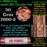 BU Shotgun Lincoln 1c roll, 2000-d 50 pcs Bank Wrapper 50c