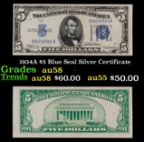 1934A $5 Blue Seal Silver Certificate Grades Choice AU/BU Slider