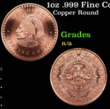 1oz .999 Fine Copper Bullion Round - Aztec Calendar & Cuauhtemoc Style Grades Ungraded