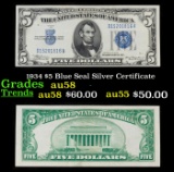 1934 $5 Blue Seal Silver Certificate Grades Choice AU/BU Slider