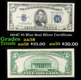 1934C $5 Blue Seal Silver Certificate Grades Choice AU/BU Slider
