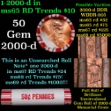 BU Shotgun Lincoln 1c roll, 2000-d 50 pcs Bank Wrapper 50c