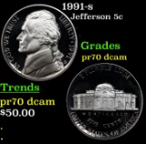 1991-s Proof Jefferson Nickel 5c pr70 dcam SEGS