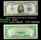 1934 $5 Blue Seal Silver Certificate Grades xf+