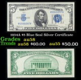 1934A $5 Blue Seal Silver Certificate Grades Choice AU/BU Slider