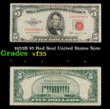 1953B $5 Red Seal United States Note Grades vf++