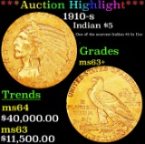 *Highlight* 1910-s Gold Indian Half Eagle $5 ms63+ SEGS (fc)