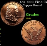 1oz .999 Fine Copper Bullion Round - Franklin Half Dollar Style Grades Ungraded