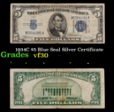1934C $5 Blue Seal Silver Certificate Grades vf++