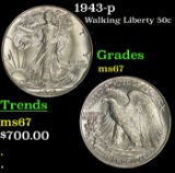 1943-p Walking Liberty Half Dollar 50c Grades GEM++ Unc