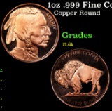 1oz .999 Fine Copper Bullion Round - Buffalo Nickel Style Grades Ungraded