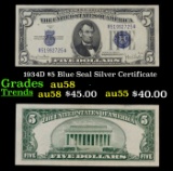 1934D $5 Blue Seal Silver Certificate Grades Choice AU/BU Slider