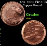 1oz .999 Fine Copper Bullion Round - Flying Eagle & Flag Style Grades Ungraded