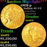 *Highlight* 1908-p Gold Indian Quarter Eagle $2 1/2 ms64+ SEGS (fc)