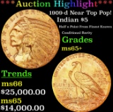 *Highlight* 1909-d Gold Indian Half Eagle Near Top Pop! $5 GEM+ Unc USCG (fc)