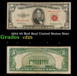 1953 $5 Red Seal United States Note Grades vf+
