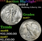 *Highlight* 1939-d Walking Liberty Half Dollar 50c ms67+ SEGS (fc)
