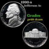 1990-s Proof Jefferson Nickel 5c Grades GEM++ Proof Deep Cameo