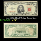1963 $5 Red Seal United States Note Grades vf++