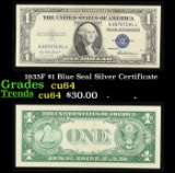 1935F $1 Blue Seal Silver Certificate Grades Choice CU