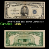 1953 $5 Blue Seal Silver Certificate Grades vf++
