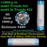 BU Shotgun Jefferson 5c roll, 1999-p 40 pcs Bank $2 Nickel Wrapper