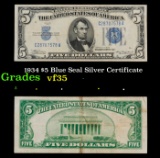 1934 $5 Blue Seal Silver Certificate Grades vf++