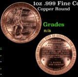 1oz .999 Fine Copper Bullion Round - Right to Bear Arms Style Grades Ungraded