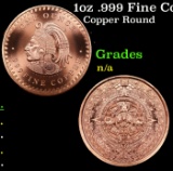 1oz .999 Fine Copper Bullion Round - Aztec Calendar & Cuauhtemoc Style Grades Ungraded