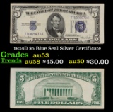 1934D $5 Blue Seal Silver Certificate Grades Select AU